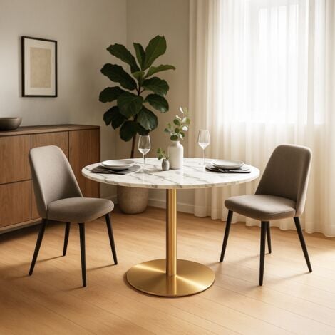 Runder Tisch 80cm mit goldenem Marmoreffekt im klassischmodernen Stil