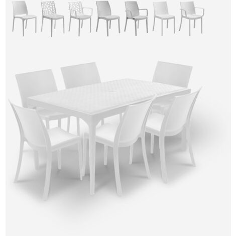 GartenSet 6 Stühle OutdoorTisch 150x90cm weiß Sunrise Light