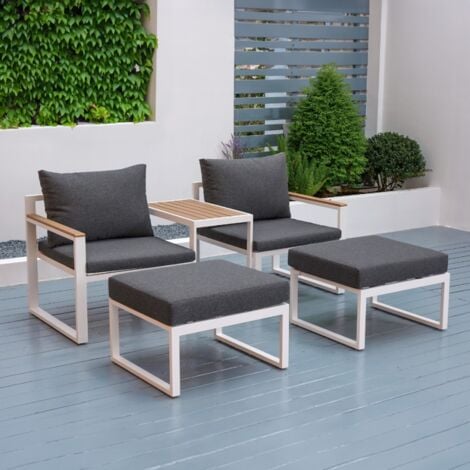 Modulare Gartenlounge mit 2 Sessel Fußhocker und Couchtisch Qamal