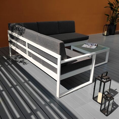 GartenLoungeSet OutdoorEcksofa + GlasCouchtisch Jamila