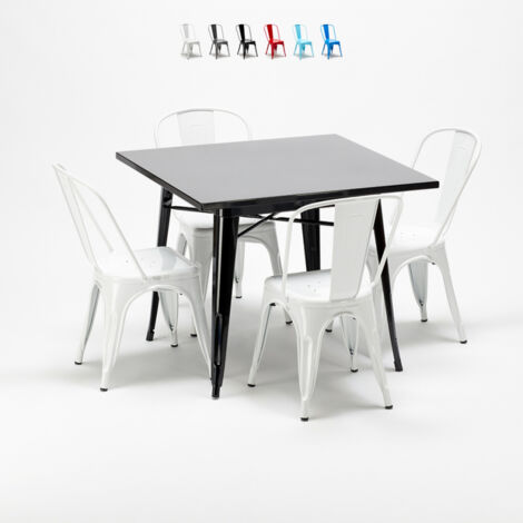 Quadratischer Tisch und Stühle aus Soho-Set im Tolix-Industriestil aus Metall