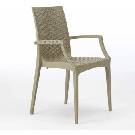 Weiß Rechteckig Tisch und 6 Stühle Farbiges Polypropylen-Außenmastenset Grand Soleil Arm Bistrot Summerlife - Beige