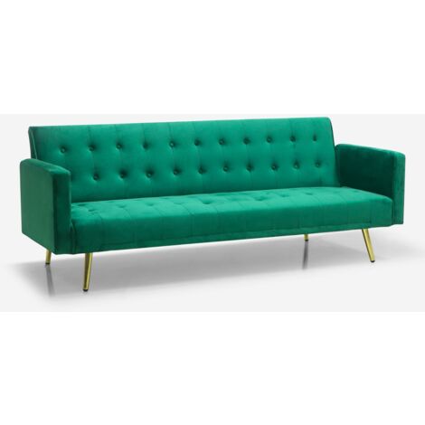Modernes clic clac 3-Sitzer Samt Schlafsofa Caullae goldene Beine - Dunkel Grün