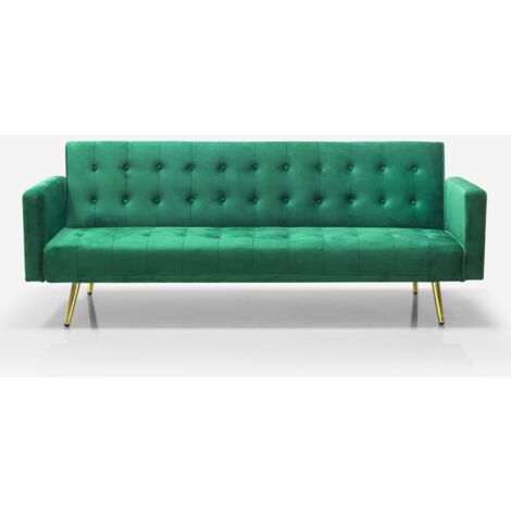 Modernes clic clac 3-Sitzer Samt Schlafsofa Caullae goldene Beine - Dunkel Grün