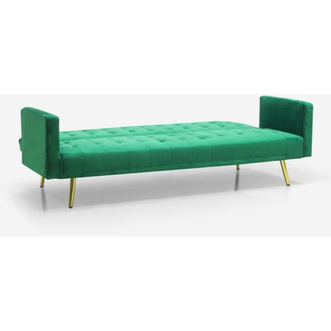 Modernes clic clac 3-Sitzer Samt Schlafsofa Caullae goldene Beine - Dunkel Grün