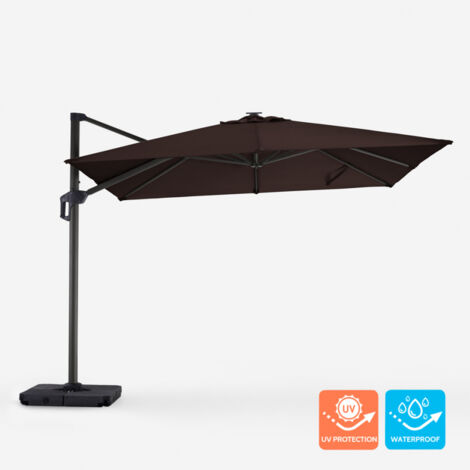 Ampelschirm Sonnenschirm 3x3 braun mit LED Solar Waikiki Light Brown