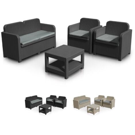 Grand Soleil Sorrento  4-sitzer Gartenlounge Poly Rattan - Schwarz