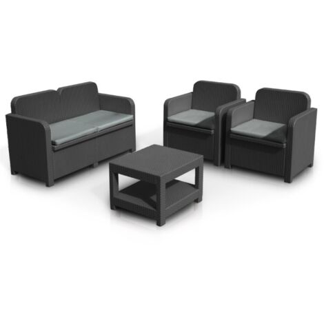 Grand Soleil Sorrento  4-sitzer Gartenlounge Poly Rattan - Schwarz