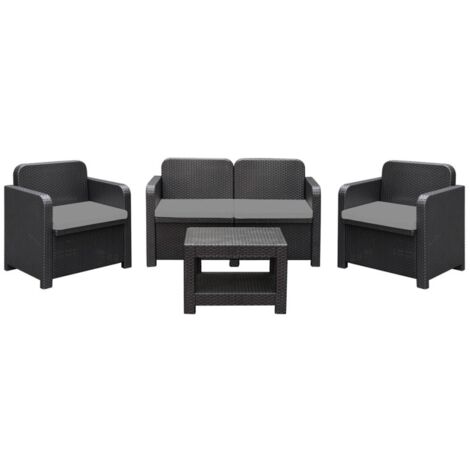 Grand Soleil Sorrento  4-sitzer Gartenlounge Poly Rattan - Schwarz