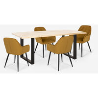 Set 4 Stühle Samt Design Tisch 160x80cm Industrial Style Samsara M1 | Farbe: Braun