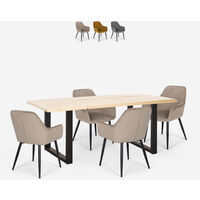 Set 4 Stühle Samt Design Tisch 160x80cm Industrial Style Samsara M1 | Farbe: Beige