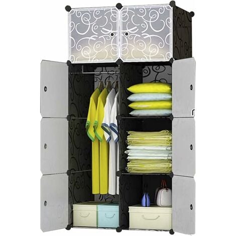 Armoire Portable, 3 Portes Ouvertes Cabinet De Rangement Vêtements