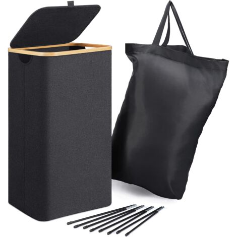 Panier à Linge Pliable 70L Avec Couvercle Et Sac Amovible - Gris - Pour Buanderie, Salle De Bain