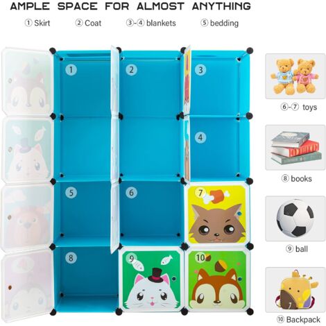 Armoire Rangement Enfant BRIAN & DANY 110x47x148cm - Modulable Avec Motifs Animaux Et Tringles