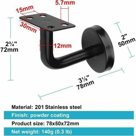 Lot de 8 Pièces Supports de Main Courante d'Escalier,Supports de Rampe d'Escalier, en Acier Inoxydable, Charge maximale 60 kg, Pour Rampes d'Escalier Intérieures et Extérieures (Noir)