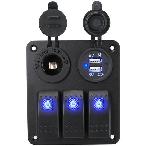 Panneau d'interrupteur à bascule, panneau d'interrupteur à bascule 6 gangs  marche/arrêt étanche avec 2 LED bleues pour voiture RV UTV