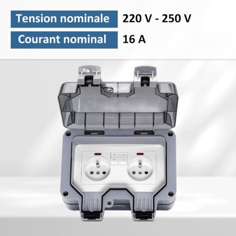 Double Prise Etanche Prise Standard Français Encastrée, Prise Extérieure étanche avec Interrupteur et Témoin Lumineux, AC250V/16A pour Cuisine, Salle de Bain，boite etanche electrique exterieur