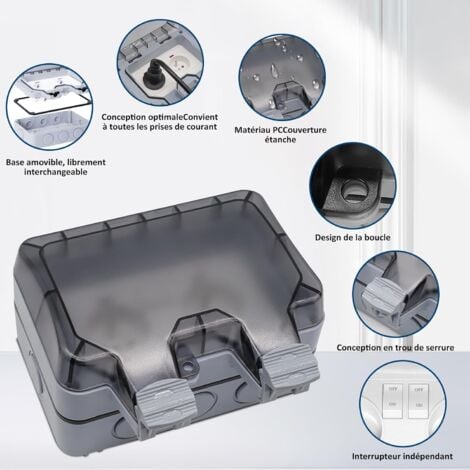 Double Prise Etanche Prise Standard Français Encastrée, Prise Extérieure étanche avec Interrupteur et Témoin Lumineux, AC250V/16A pour Cuisine, Salle de Bain，boite etanche electrique exterieur