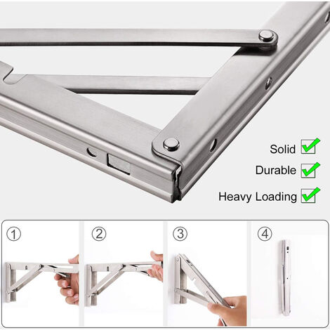 Console pliante 300 mm, 2 pièces en acier inoxydable, table pliante, charnière, pour
