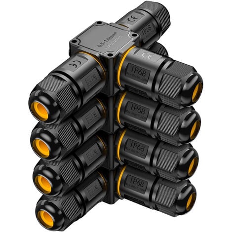 4 PCS Connecteurs de Câbles Étanches IP68 - Boîte de jonction 3 voies connecteur etanche 3 fils - Raccordement extérieur du jardin - Dérivation de câble 6-11mm - Coffret électrique externe étanche