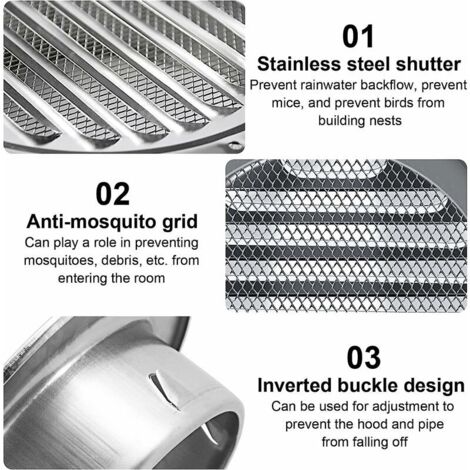 Grille de ventilation ronde en acier inoxydable de 100 mm, anti Grille de ventilation ronde en acier inoxydable de 100 mm, anti
