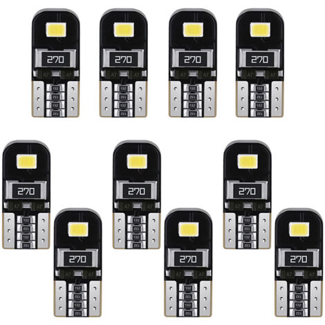 Ampoules LED Pour Voiture - Lot De 10, Type W5W T10 5050 5 SMD, Pour éclairage Plaque Ou Lecture, Grand Angle, 12V