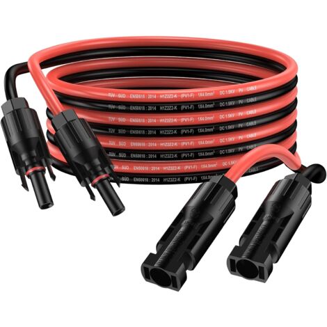 QILUCKY Câble D'extension Solaire De Connexion Professionnelle 10 AWG 12 AWG Rouge + Noir 4