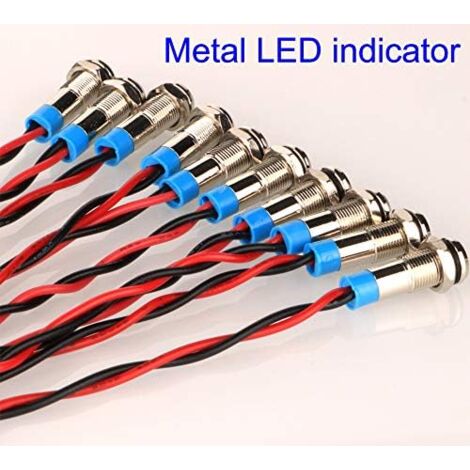 10 Voyants LED Métal 6mm - 12-24V AC/DC, 5 Couleurs (rouge, Vert, Jaune, Blanc, Bleu), Pour Tableau De Bord Voiture, Moto, Bateau