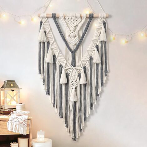 Main-tenture Murale en Coton Tissé,Tapisserie De Macramé Boho,Chambre Divider Art Tissé Chic Moderne Rideau pour Wedding Home Decor-Beige 100x200cm