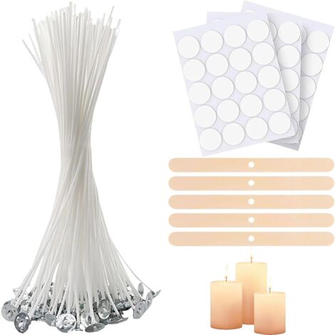 Lot De 50 Mèches à Bougie 10 Cm + 60 Autocollants En Coton Bio - ALLAVA
