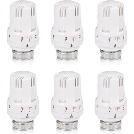 Tete Thermostatique Radiateur, 6 Pièces Tête de Vanne de Radiateur, Robinet Thermostatique Radiateur, M30 X 1,5 Tête de Thermostat, Tête de Radiateur pour Le Bureau et La Maison(A)-différentes quantit