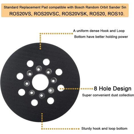 Plateau de ponçage dur compatible avec Bosch PEX 12, PEX 125 et PEX 400 A (Ø 125 mm) - Plateau de support rond 8 trous pièce de rechange plateau de ponçage