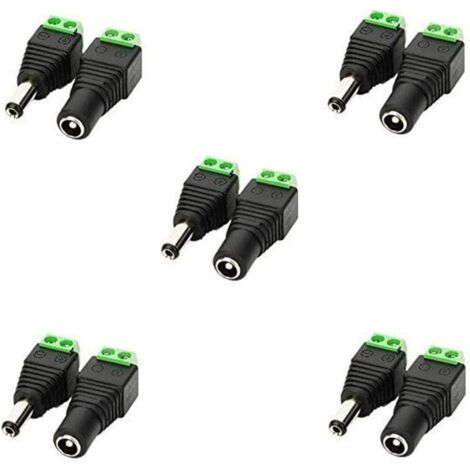 Hilitand Lot De 5 Paires Connecteurs Jack DC 5.5x2.1mm Mâle Femelle Avec Câble - Alimentation Noir