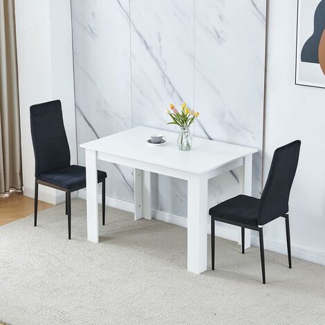 Dining Room Set, White Dining Table with Chairs, Table and Chairs for Living Room Home Kitchen (Table with 2 Chairs, Black Flannel)