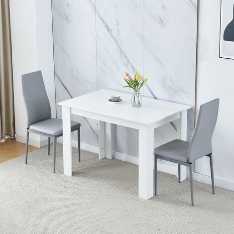 Dining Room Set, White Dining Table with Chairs, Table and Chairs for Living Room Home Kitchen (Table with 2 Chairs, Grey Faux Leather)