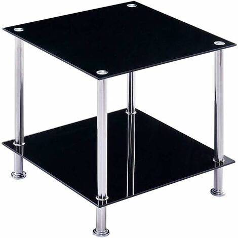 Glass Side Table,2-Tier Sidetable, Square End Table for Living Room Small End Table Coffee Table(Black) (1/5)