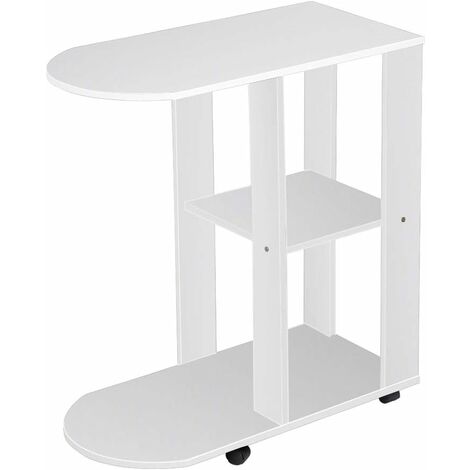 C-Shaped Mobile End Table for Living Room, Side Table with Shelves Storage, Small Narrow Side Table with Wheels (White) (1/5)