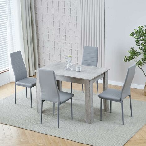 Dining Room Set, Beton Grey Dining Table with Chairs, 110x70 cm Table and Chairs for Living Room Home Kitchen (Table with 4 Chairs, Grey Faux Leather)