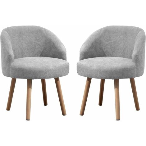 Tub Chairs Set of 2, Linen Fabric Armchair for Living Room, Lounge Sofa Chair Occasional Chair for Reception Bedroom (Light Grey)