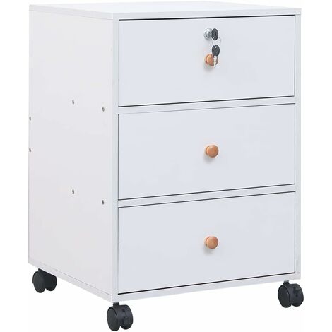 Bedside Drawers with Wheels, 40 cm File Cabinet with 3 Drawers under Desk Storage Unit, Filing Cabinet Pedestal on Casters, also as Printer Table and Nightstand (W40 cm, Warm White)