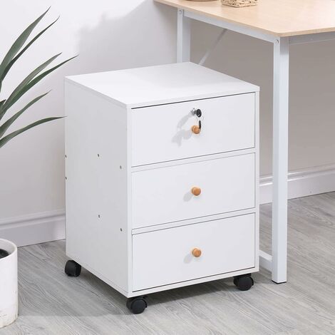 Bedside Drawers with Wheels 40 cm File Cabinet with 3 Drawers under Desk Storage Unit Filing Cabinet Pedestal on Casters also as Printer Table and