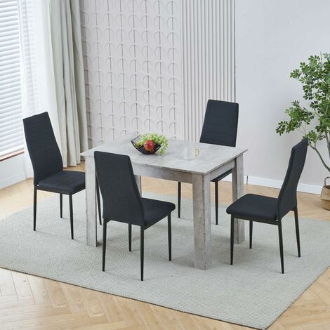 Dining Room Set, Beton Grey Dining Table with Chairs, 110x70 cm Table and Chairs for Living Room Home Kitchen (Table with 4 Chairs, Black Linen)