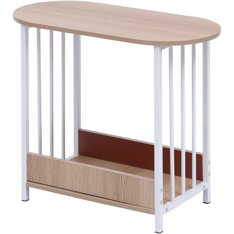 Narrow Side Table, White Slim End Table, Small Bedside Table, Narrow Nightstand with Storage Shelf (Maple)