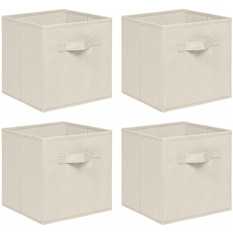 Foldable Storage Boxes,Non-Woven Fabric Storage Box Set,Storage Drawers for Cube Storage Unit,26.5x26.5x28 cm (Beige, Set of 4)