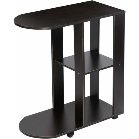 C-Shaped Mobile End Table for Living Room, Side Table with Shelves Storage, Small Narrow Side Table with Wheels (Black) (1/5)
