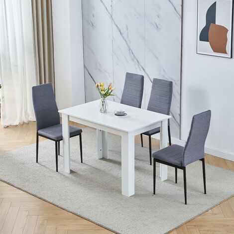 Dining Room Set, White Dining Table with Chairs, Table and Chairs for Living Room Home Kitchen (Table with 4 Chairs, Grey Linen)