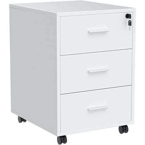 NICEME Under Desk Drawers Storage Unit with 3 Drawers, Mobile File Cabinet Pedestal Drawers on Casters, Rolling Office Cabinet for under Desk Storage, made of MDF (White)