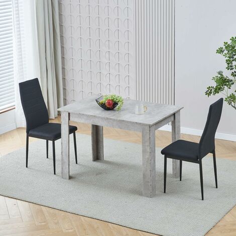 Dining Room Set, Beton Grey Dining Table with Chairs, 110x70 cm Table and Chairs for Living Room Home Kitchen (Table with 2 Chairs, Black Linen)