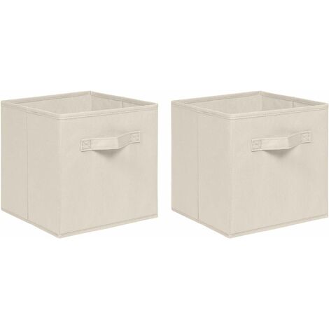 Foldable Storage Boxes,Non-Woven Fabric Storage Box Set,Storage Drawers for Cube Storage Unit,26.5x26.5x28 cm (Beige, Set of 2) (1/5)