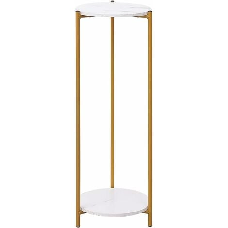 Tall Table with 2 Tiers, Round End Table Sofa Side Table, 90cm Plant Stand Indoor Plant Holder, with White Marble Texture (White, 30x30x90 cm)